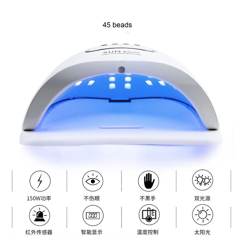 SUNX5Max 150W UV LED Nail Lamp For Fast Drying Gel Nail Po Machine 45 LEDs Manicure Salon Tool Equipment 240626