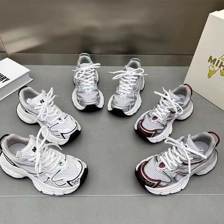 Daddy shoes female ins tide 2024 new spring and summer thick bottom sneakers mesh show feet small shoes silver casual shoes 323