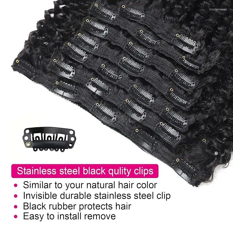 Curly Clip In Hair Extensions Human For Black Women 8Pcs 18Clips Doub #1B Weft Brazilian Remy