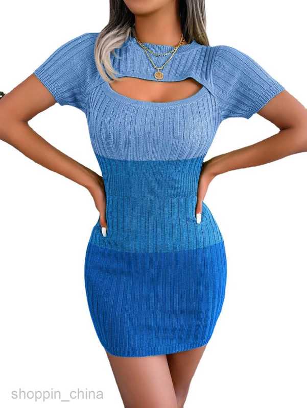 Women Casual Dresses fashion dress Spring/Summer Sexy Hollow out Gradient Color Waist Wrapped Knitted Hip Skirt for Women