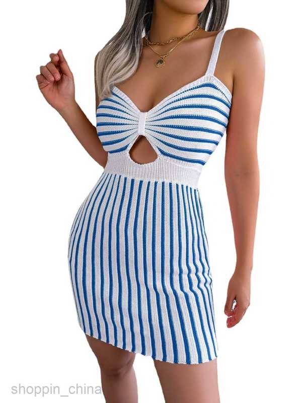Women Casual Dresses fashion dress Style Spring Summer Sexy Contrast Stripe High Waist Knitted Strap Wrapped Hip Skirt Women's Dress