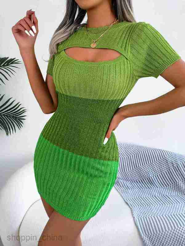 Women Casual Dresses fashion dress Spring/Summer Sexy Hollow out Gradient Color Waist Wrapped Knitted Hip Skirt for Women
