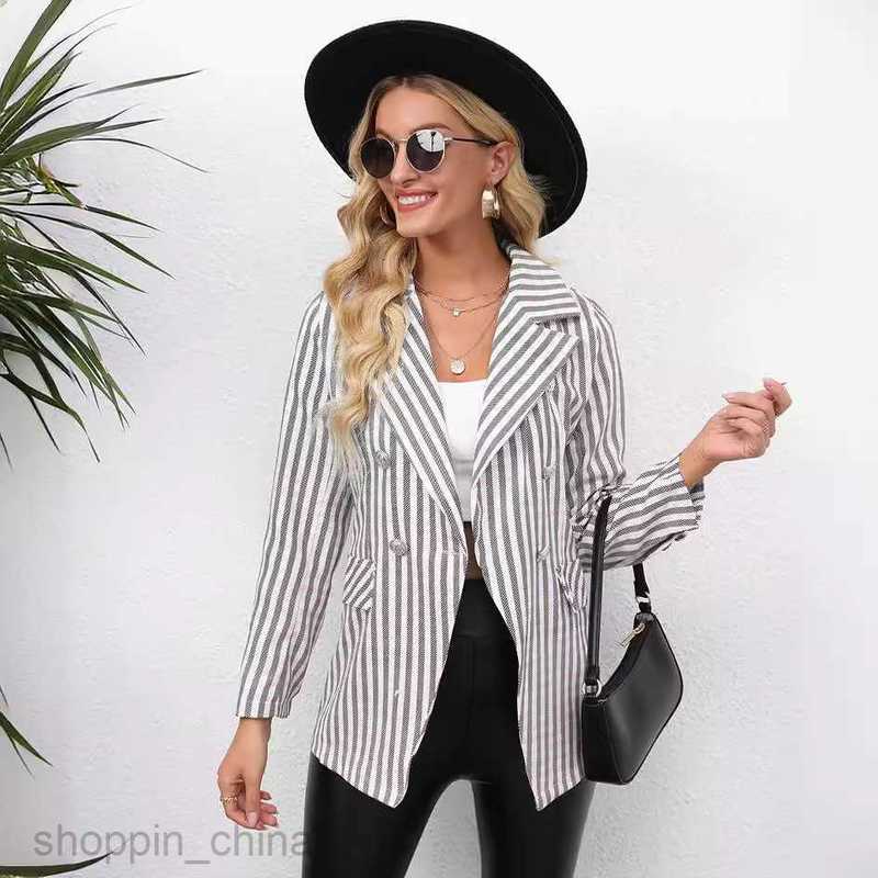 fashion Women Jackets Coats Autumn/Winter Women's Striped Button Flip Collar Small Suit Coat
