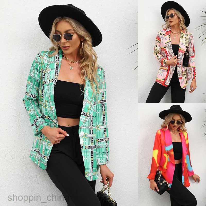 fashion Women Jackets Coats Women's autumn and winter printed collar button up long sleeved jacket