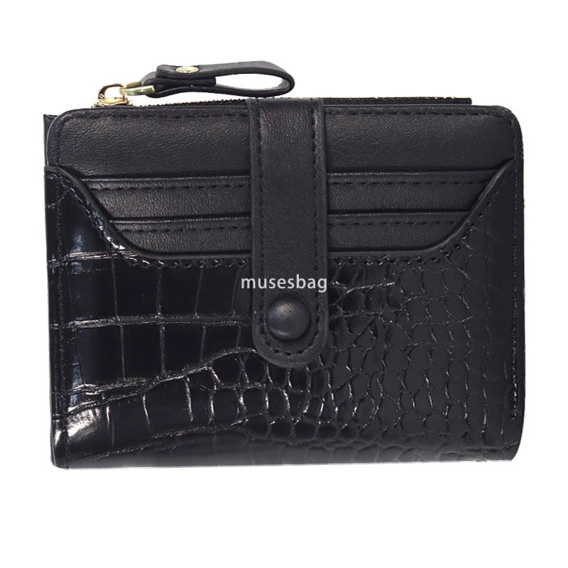 Fashionable Women's High Quality Fresh and Simple Popular European and American Crocodile Pattern Short Versatile Retro Bag Button Style Solid Co