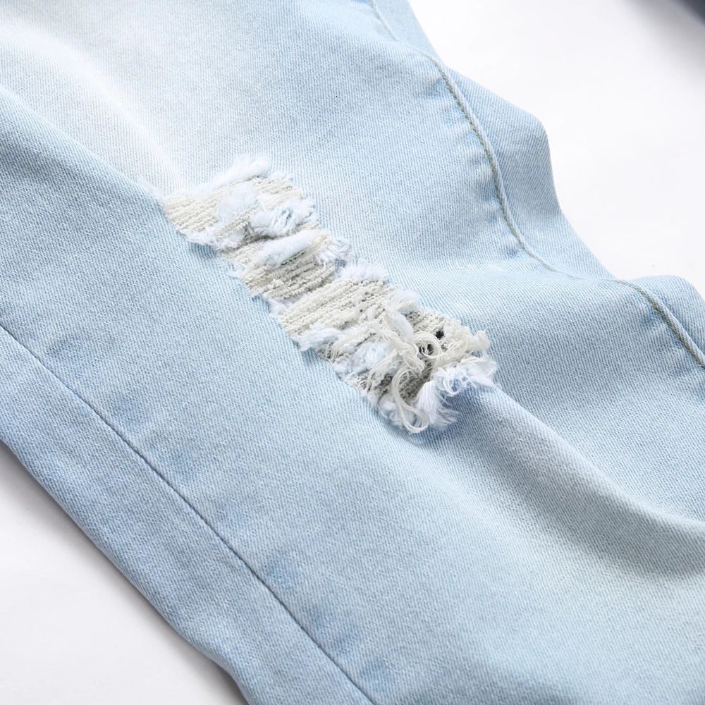 Stylish Slim Pencil Jeans Streetwear Men Trousers Ripped Distressed Hip Hop Stretch Denim Pants Male Long Jeans 240627