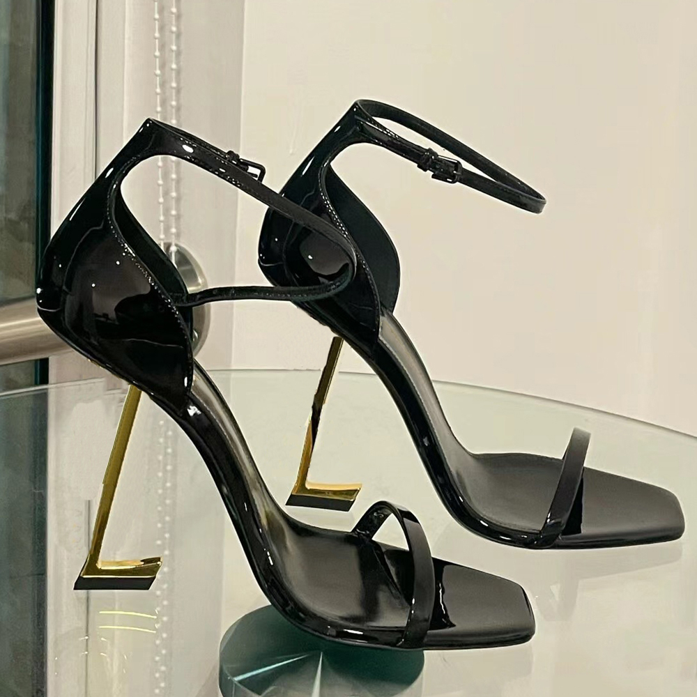 2024 New Ladies Designer Pumps High Heels Womens Patent Leather Sexy High Heel Open Toe Loafers Office Wedding Dress Shoes Golden Nude Luxury With Box