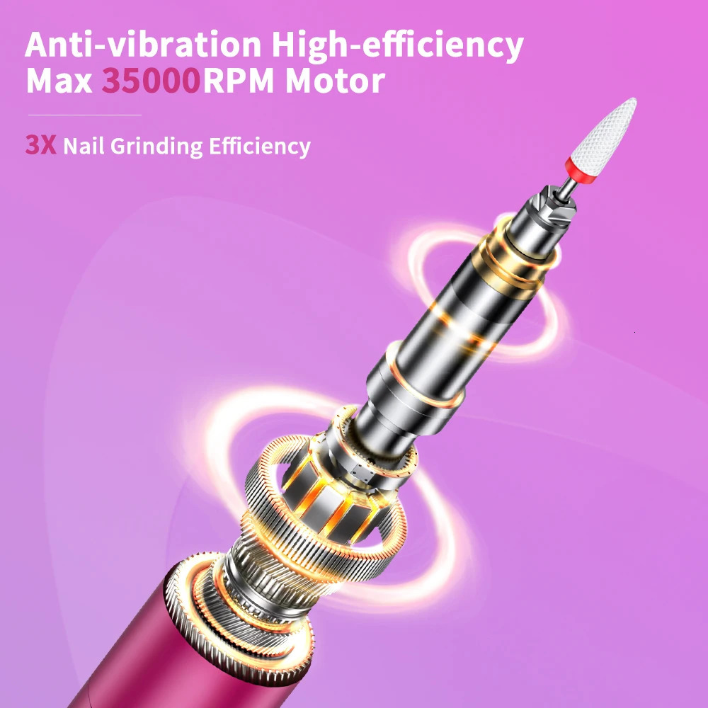 YBLNTEK Electric Cordless Nail Drill Kit 35000RPM Nail Drill Machine for Gel Acrylic Nails Manicure Pedicure Polishing With Bag 240627
