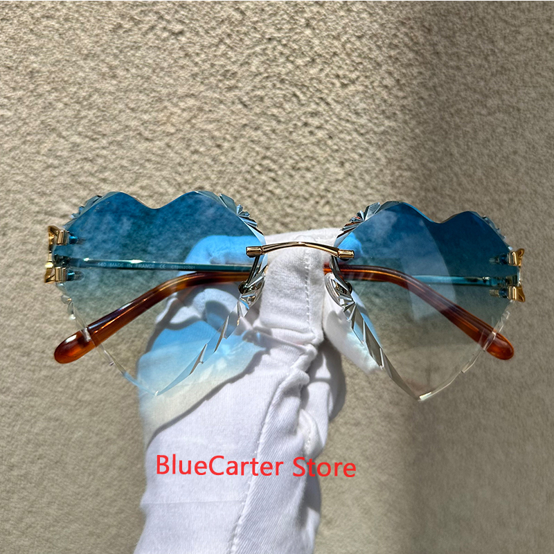 Heart Shaped Sunglasses Dia Cut Wire C Y2K Designer Rimless Carter Sun Glasses Mens Cool Decoration 828 Gold Good quality