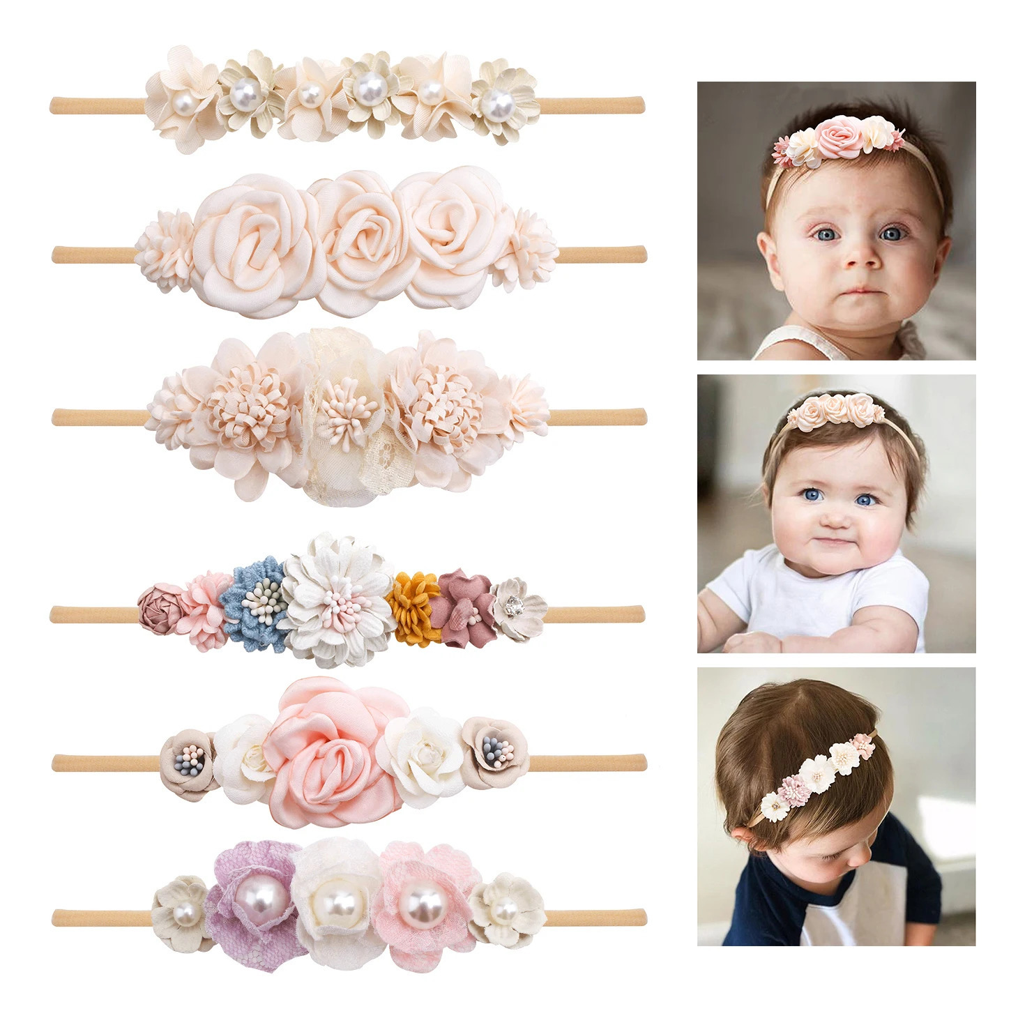 3pcsset Baby Girl Headband born Elastic Flower Toddler Hair Band Kids Headwear Nylon Soft Hairbands Child Accessories 240625