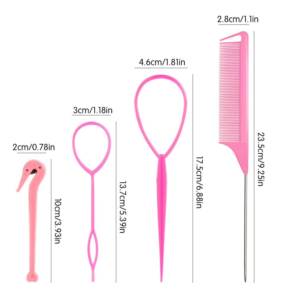 4Pcs/Set French Braiding Tool Loop Make Hairstyles Elastic Hair Bands Remover Cutter Rat Tail Comb Hair Pin Disk Styling Tools