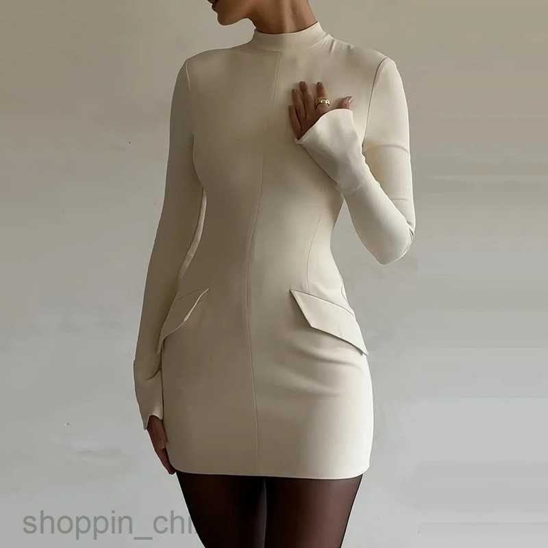 Basic Casual Women Dresses Fashion Women's Summer New Long sleeved Slim Fit Solid Color Short Dress