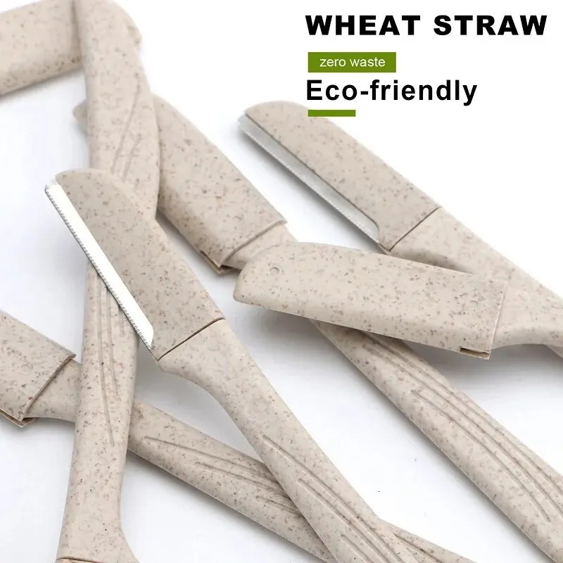 6pcs Wheat Straw Environmentally Biodegradable Eyebrow Razor Stainless Steel Macro Eyebrow Trimmer Razor Shaving Tool 240627