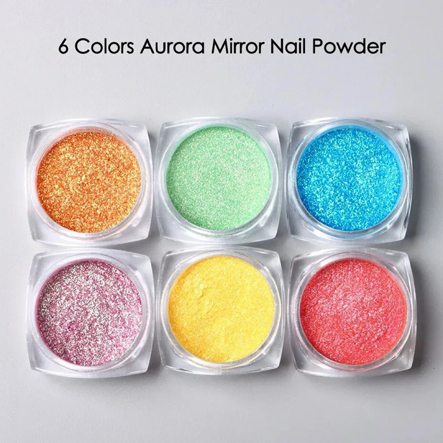 16pcs Nail Powder Pigment Chameleon Chrome Colors Fairy Iridescent Nail Art Glitter Dust Mirror 240627