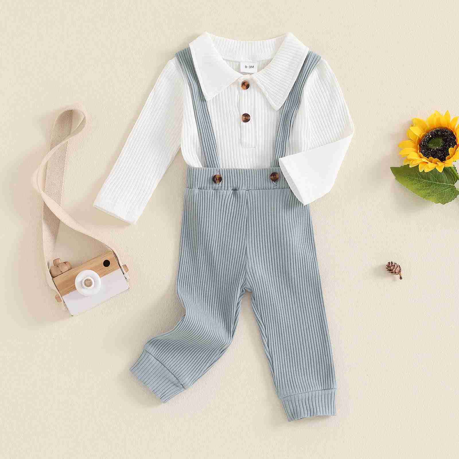 Pajamas MISOWMNJOY ribbon soft newborn baby clothing suitable for boys autumn clothing solid color long sleeved jumpsuit 2PCS baby set WX5.31