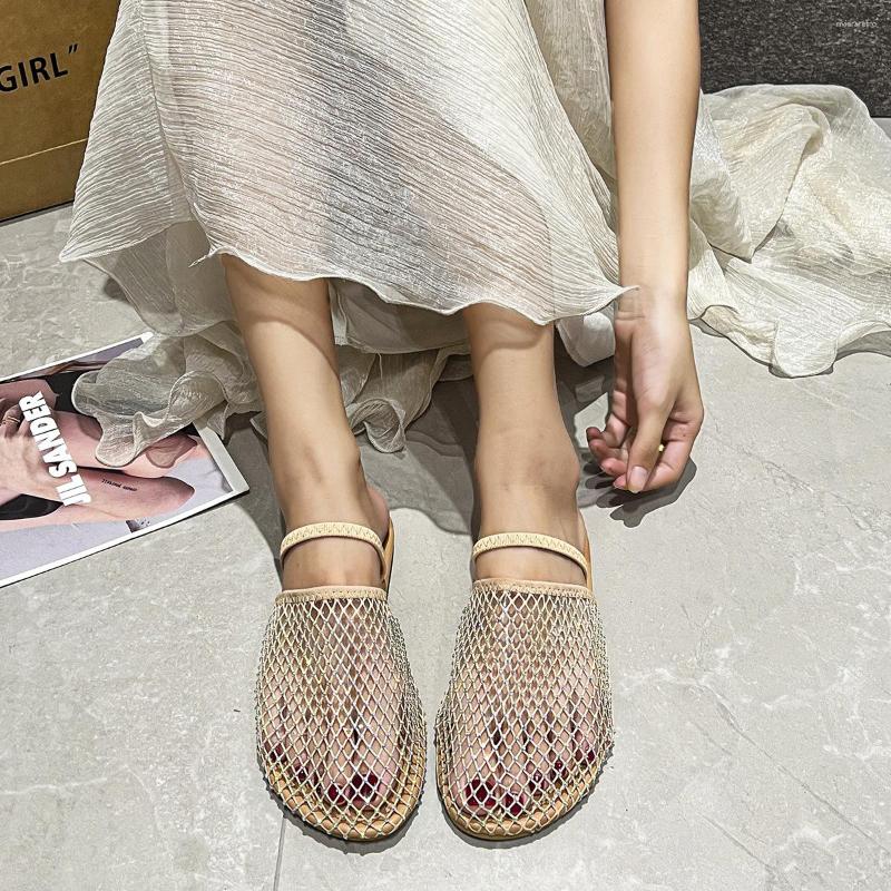 Sandals 2024 Spring And Summer Foreign Trade Plus Size Women's Flat Broken Dia Fashion European American Style Fishing Net Solid