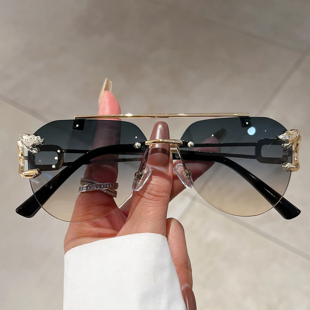 KAMMPT Vintage Rimless Sunglasses Men Women Trendy Pilot Gradient Shades Sun Glasses Fashion Double Bridge UV400 Eyewear 240625