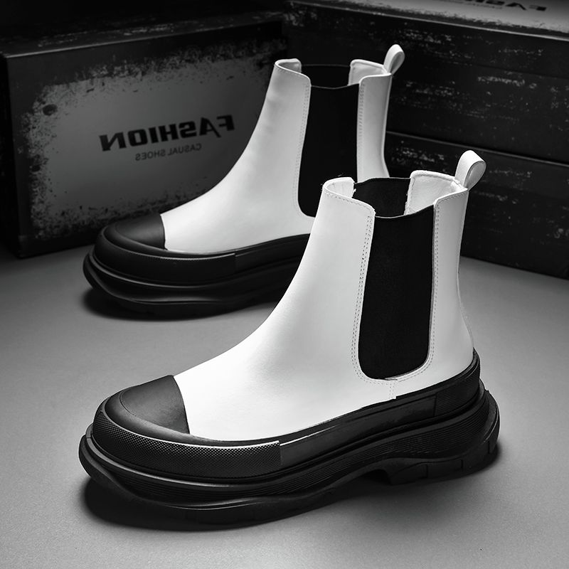 Autumn Men Casual Sneakers Genuine Leather Chunky Platform Ankle Chelsea Boots High-cut Patchwork Sneakers Male Sport Shoe 39-44