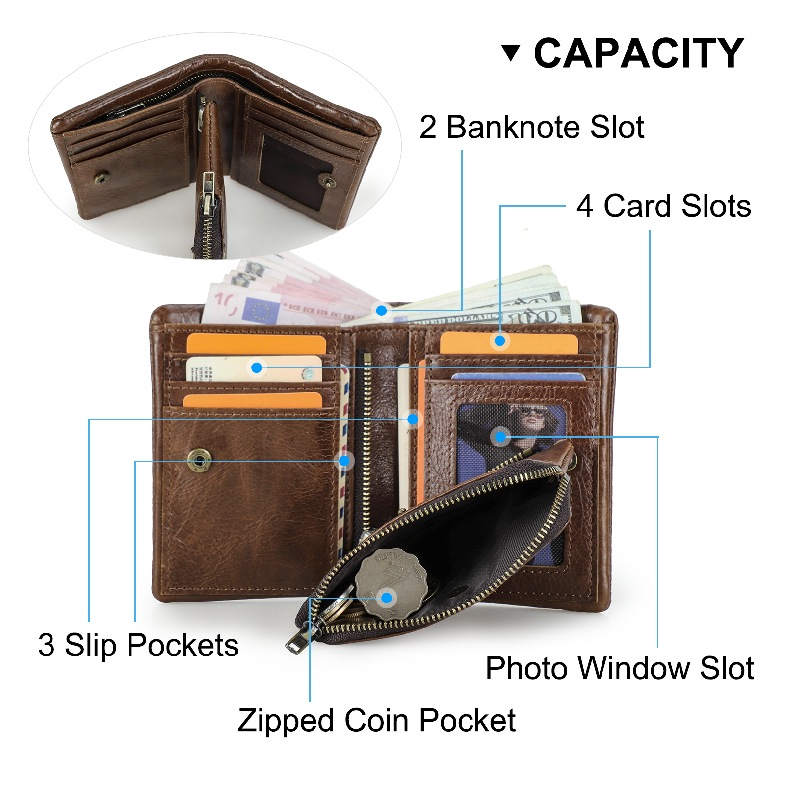 CONTACT'S Genuine Leather Wallets for Men Short Bifold Casual Men's Purses RFID Card Holders Coin Purses Money Clip Men Wallet