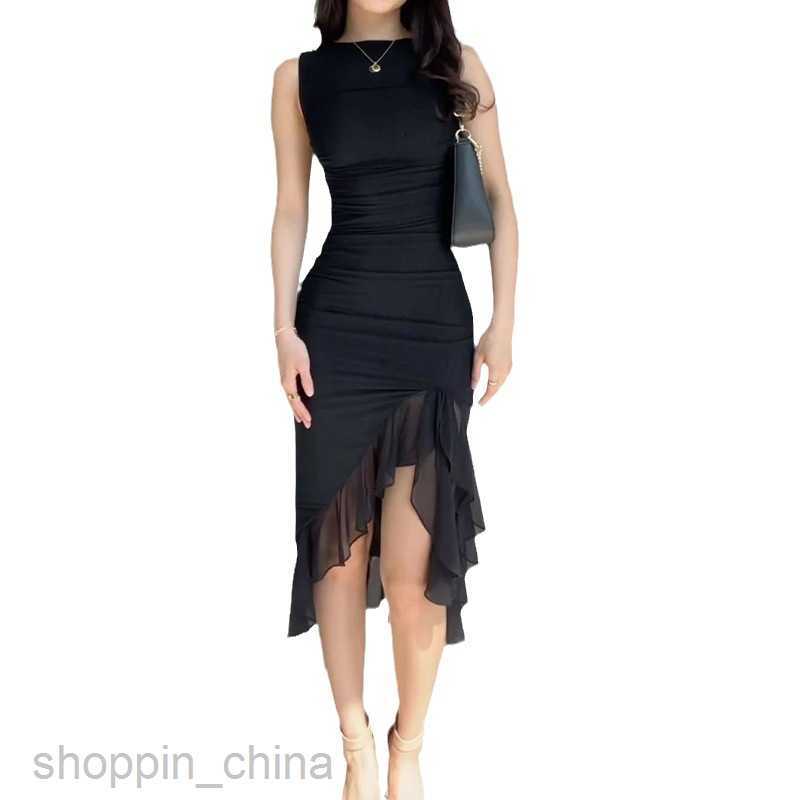 Basic Casual Women Dresses Women's Summer New Fashion Round Neck Waistband Solid Color Tight Dress