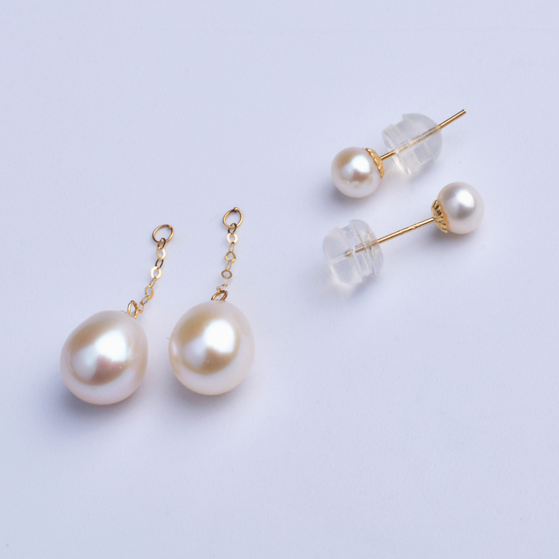 NYMPH Real 18K Gold Earrings Fine Jewelry AU750 Natural Freshwater Pearl Round Party Gift For Women Double Beads E663