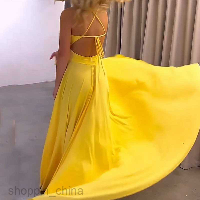 Basic Casual Women Dresses Fashion Women's Summer Strap V-Neck Lace up Lace up Split Long Dress