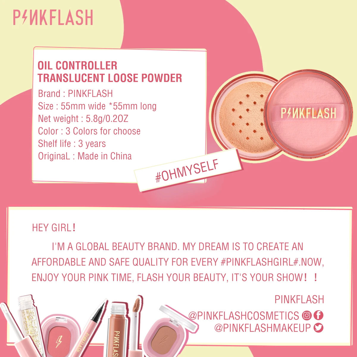 PINKFLASH 3 Colors Matte Loose Powder Waterproof Oil-control Matte Full Coverage Face Makeup Setting Finish Powder Cosmetics 240627