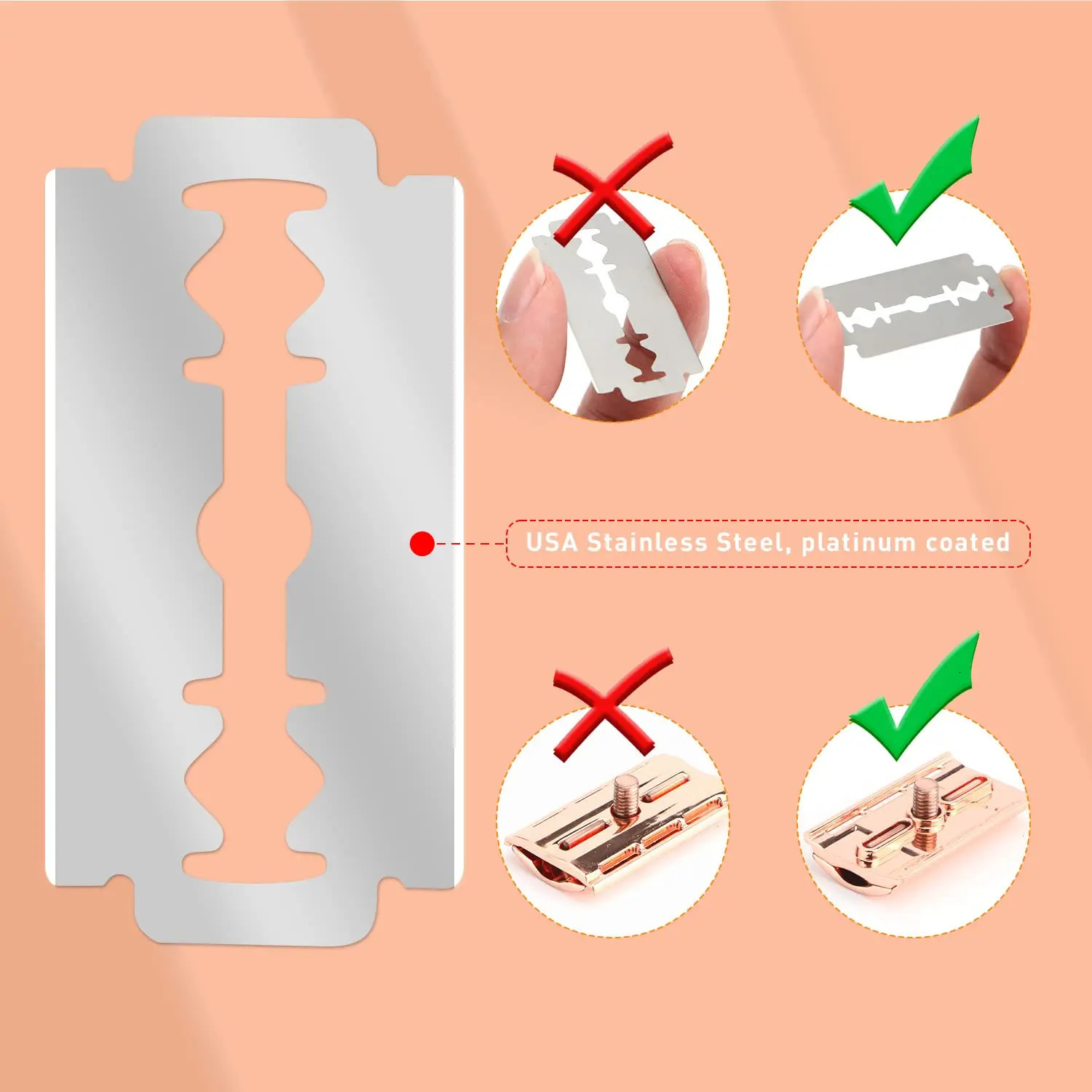 Reusable Double Edge Safety Razor for Women Single Blade Razors for Men with 10 PCs Razor Blades Metal DE Razor for Shave 240627