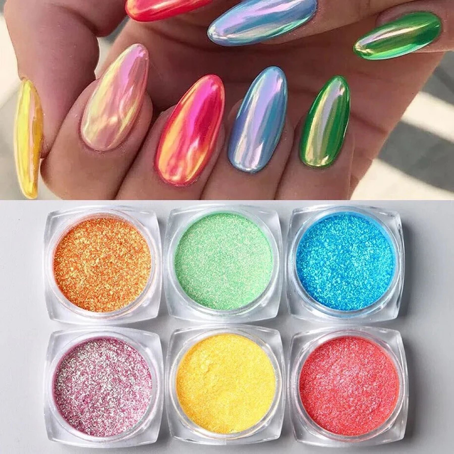 16pcs Nail Powder Pigment Chameleon Chrome Colors Fairy Iridescent Nail Art Glitter Dust Mirror 240627