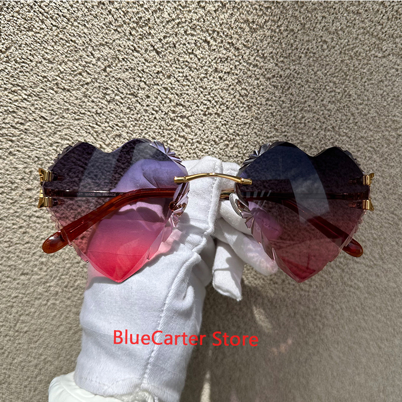 Heart Shaped Sunglasses Dia Cut Wire C Y2K Designer Rimless Carter Sun Glasses Mens Cool Decoration 828 Gold Good quality