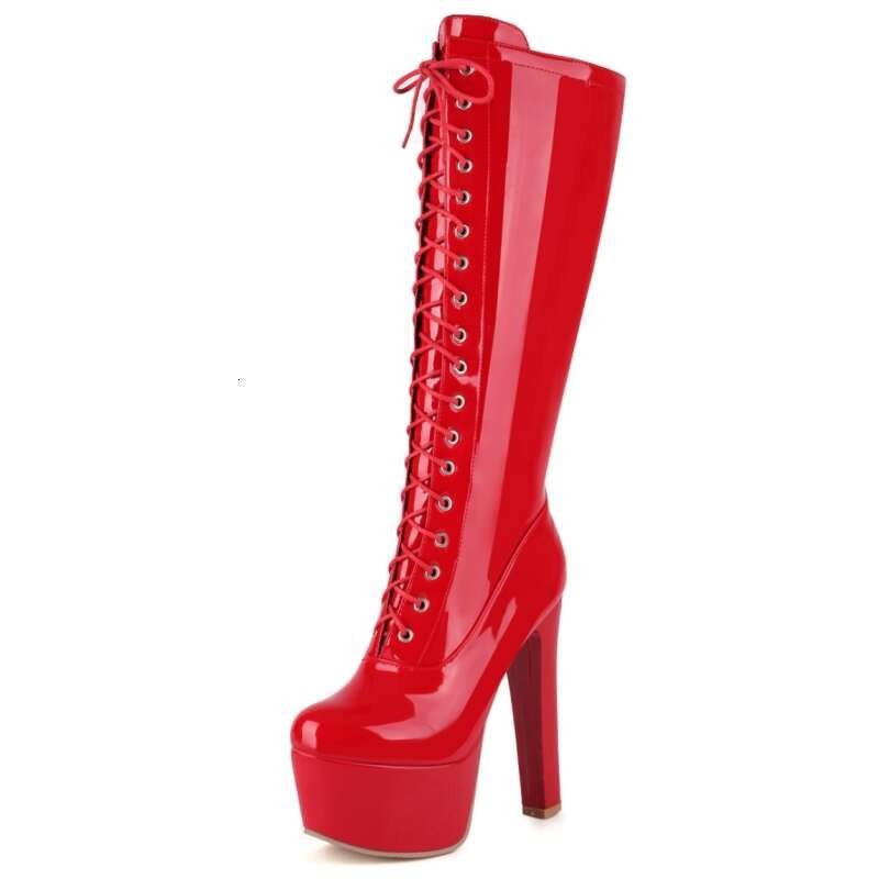 Red Knee Boots Women Platform Sexy White Black Heels Women's Winter High Boot Party Dance Shoes Ladies Large Size 46