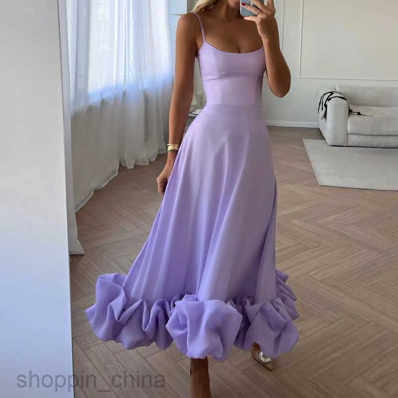 Basic Casual Women Dresses Fashion Women's Long Dress Summer Strap Large Hem Solid Color Dress