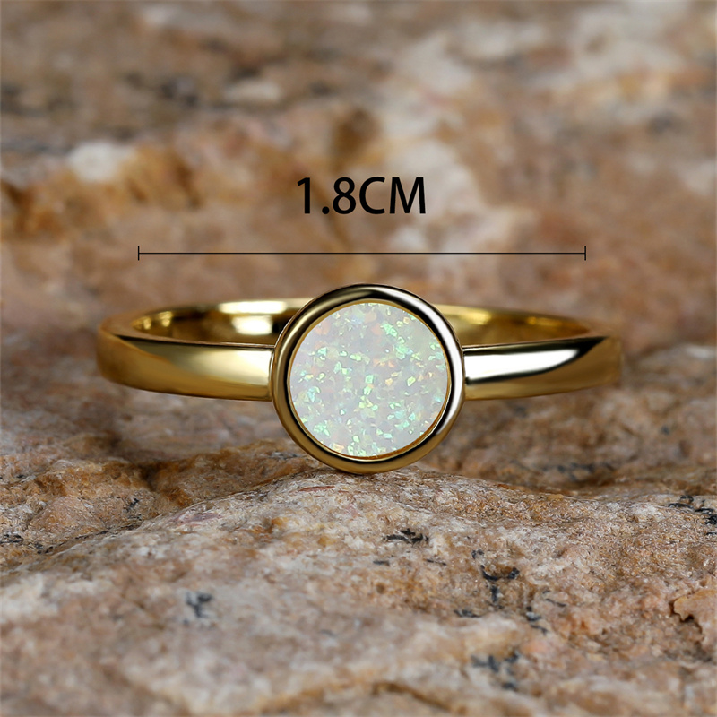 Female Male Single Round Stone Ring Gold Color White Fire Opal Rings For Women Men Wedding Bands Minimalist Thin Ring Jewelry