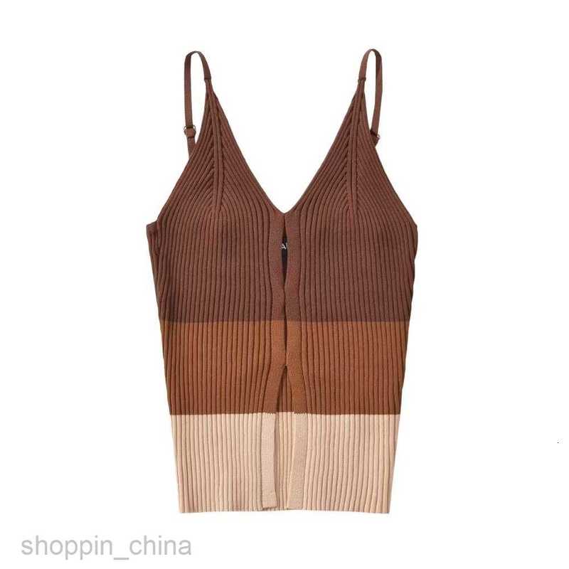 Women vest Women's Summer Sexy V-neck Slim fit Hollow out Color blocking Short Knitted Tank Top Tanks Camis tees tops
