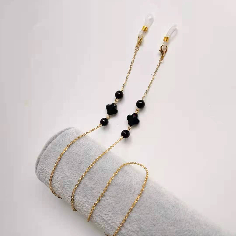 Eyeglasses Chain Bead Crystal Four Leaf Charm Eyewear Holder Strap Sunglasses Retainer Women Neck Mask Hanging Rope