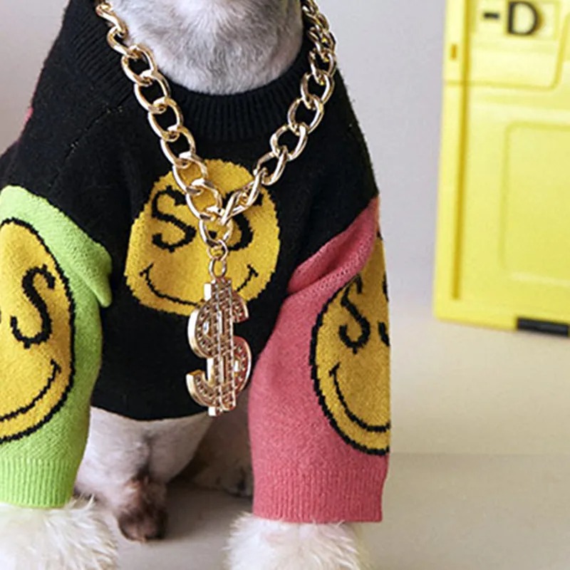 Luxury Dog Collar Necklace for Small Medium Dogs Dollar Sign Pendants Hip Hop Gold/Silver Plated Chain Jewelry Pet Accessories