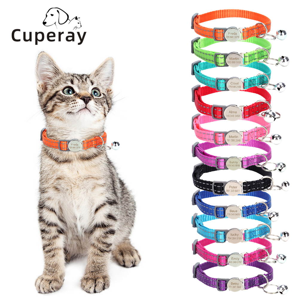 Personalized Cat Collar Custom Reflective Pet Collar Free Engraving ID Tag To Prevent Getting Lost with Bell for Cats & Puppies