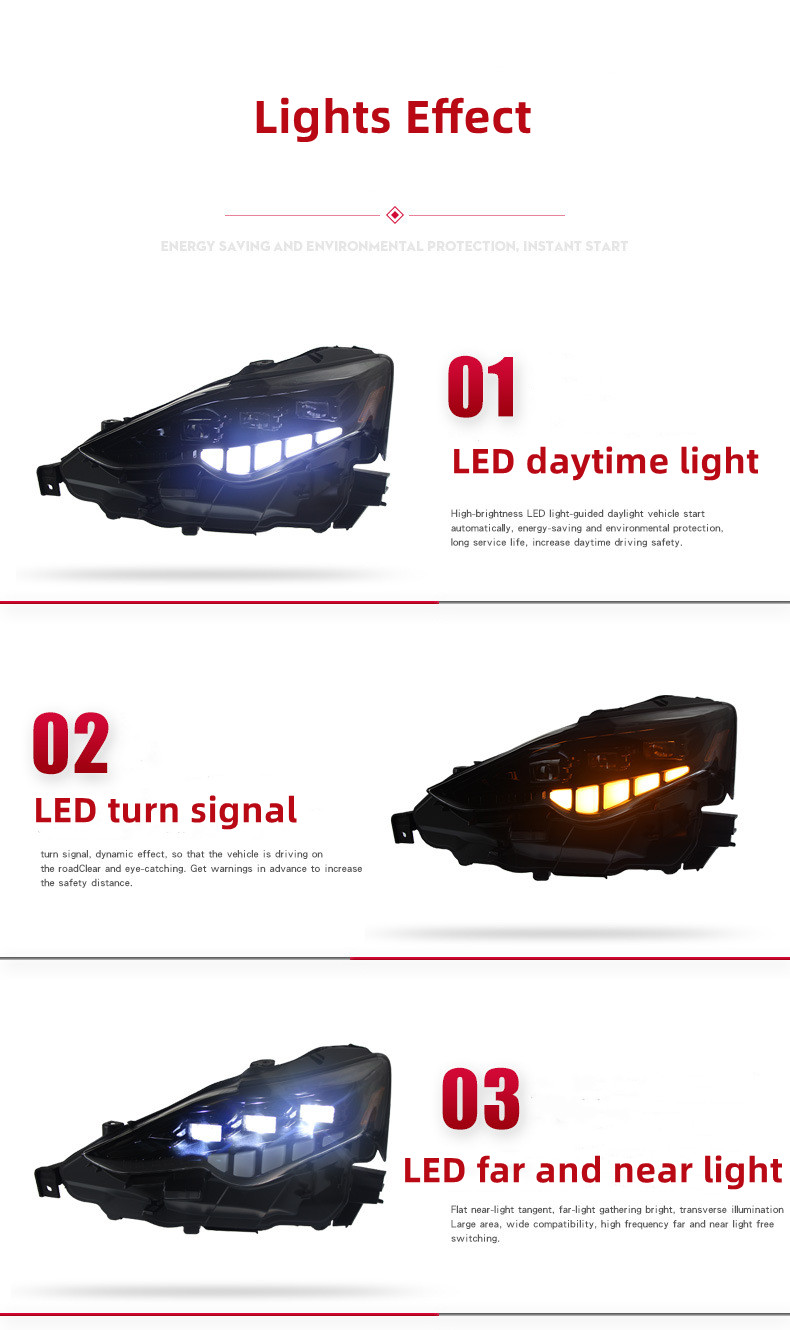Full LED Headlights for Lexus IS 20 13-20 16 LED Turn Signal Lamp High Low Beam One Lens Front Daytime Light