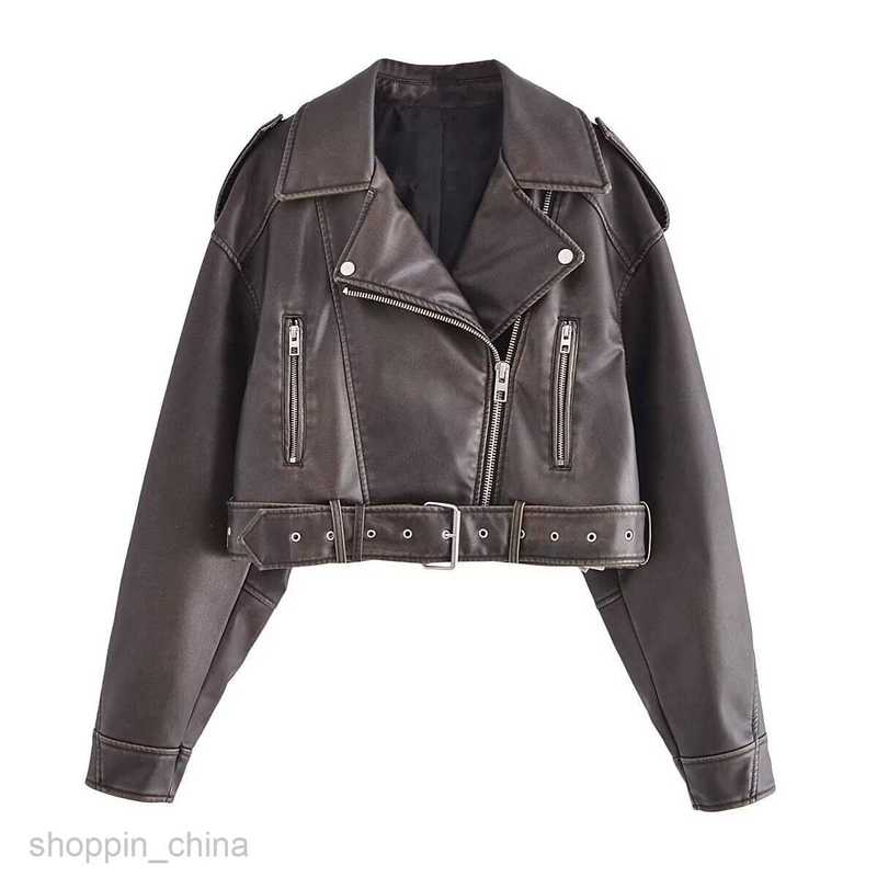 Women Jackets Coats Spring New Women's Street Fashion Washed Faux Leather Motorcycle Jacket Coat