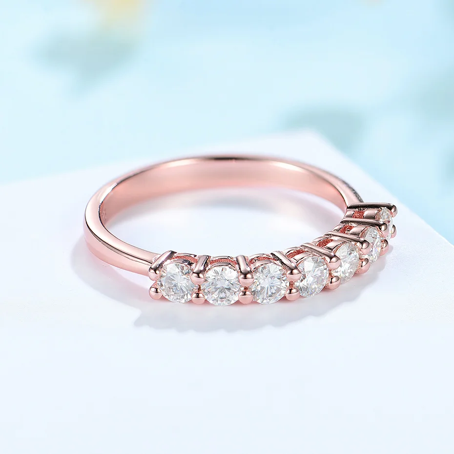 Kuololit 0.7CT D/VVS1 Moissanite Ring for Women Solid14K 10K Rose Gold Matching Half Eternity Wedding Band for Engagement