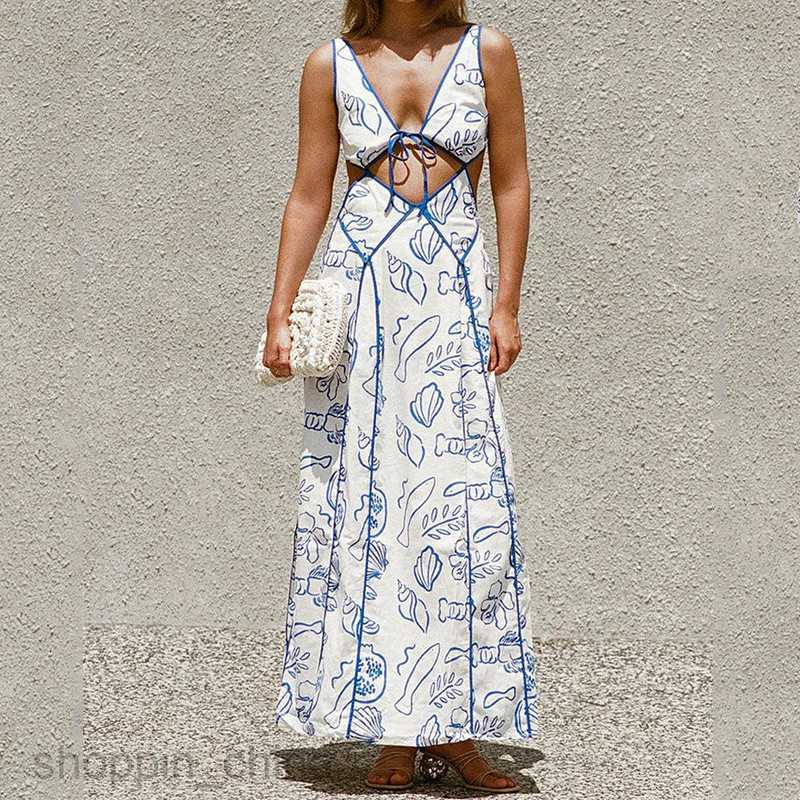Basic Casual Women Dresses Women's New Summer Leisure Vacation Hollow Print Dress