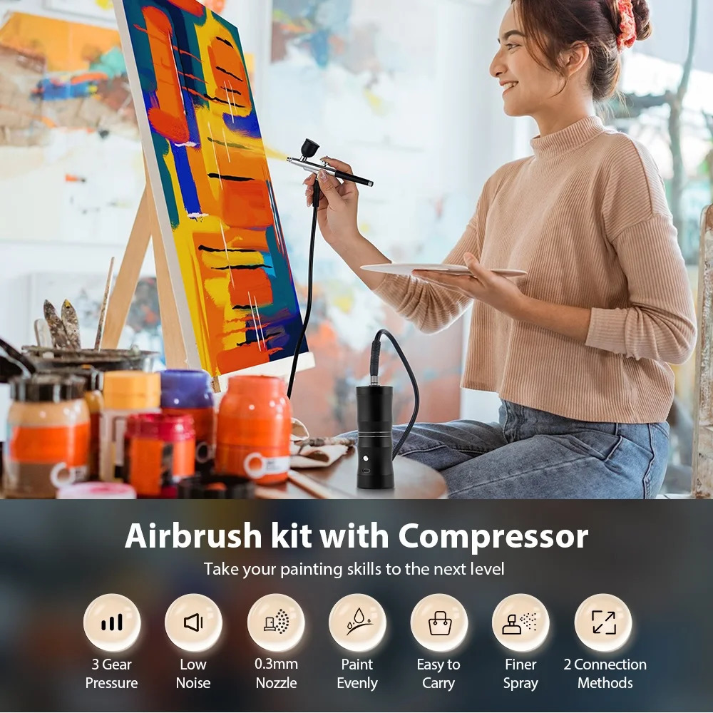 150cm Air Tube Portable Nails Airbrush Kit Compressor Cake Pastry Painting Sprayer Makeup Barber Nail Paint Spray Gun 240627