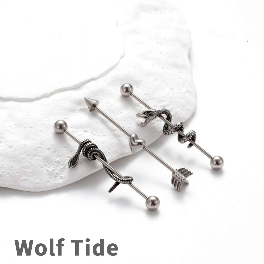 Industrial Surgical Stainless Steel Straight Barbell Helix Ear Bar Ball Cartilage Earring Stud 1.2 Screw Love Snake Ear Bridge Piercing Wolf Tide Body