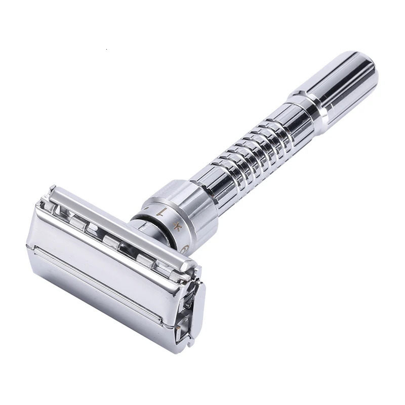 Adjustable Double Edge Shaving Safety Razor Shaver Blades Zinc Alloy Chrome Razors With 5 Blades 240627