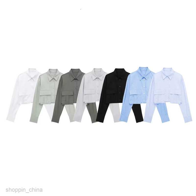 Women Jackets Coats Spring Style Double Pocket Decoration Solid Color Short Long sleeved Shirt for Women