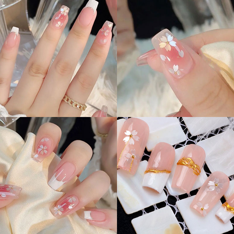 1Bag Cherry Flower Petals Nail Sequins Irregular Glass Paper Heart Floral Leaves Mixed Nail Art 3D Flakes Manicure Decorations