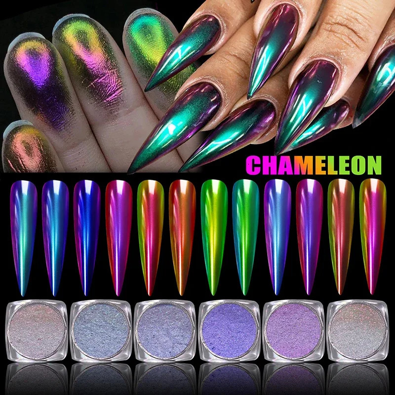 Magic Mirror Powder Chameleon Polarizing Nail Glitter High-Light Diamond Holographic Nail Art Pigments DIY UV Gel Manicure Dust 240627