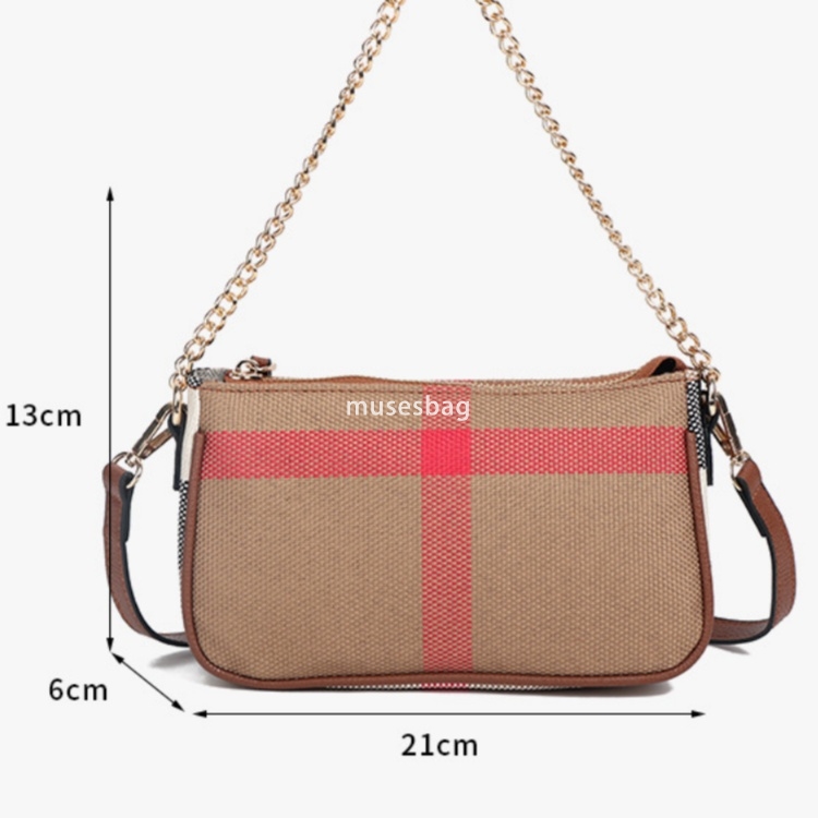 Urban minimalist chain small canvas plaid new high-end and fashionable leather women underarm single shoulder crossbody bag a6b5 4