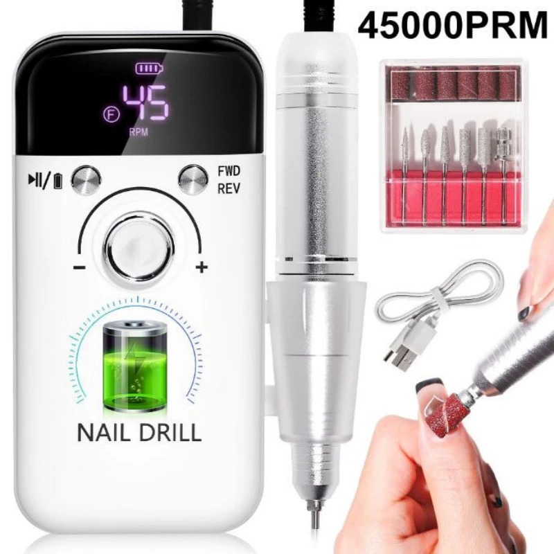 45000RPM Electric Nail Drill Machine Professional Nail Drills for Gel Nails Polish Rechargeable Portable Nail File Manicure Tool 240627