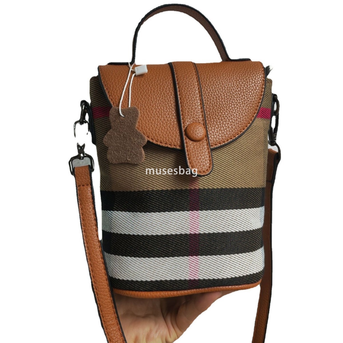 Urban minimalist designer bag with grid pattern new phone bag with retro texture small bucket bag, versatile single shoulder crossbody bag handbag wom